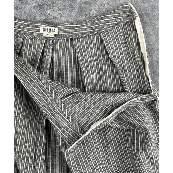 Nolitha Medium Linen Blend Black White Striped Skirt Preppy Skater Pleated - Picture 3 of 8